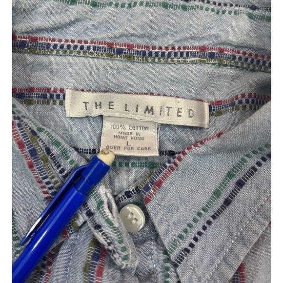 Vintage 90s Y2k The Limited Women's Chambray Button Up Shirt Large Oversized - Picture 3 of 5